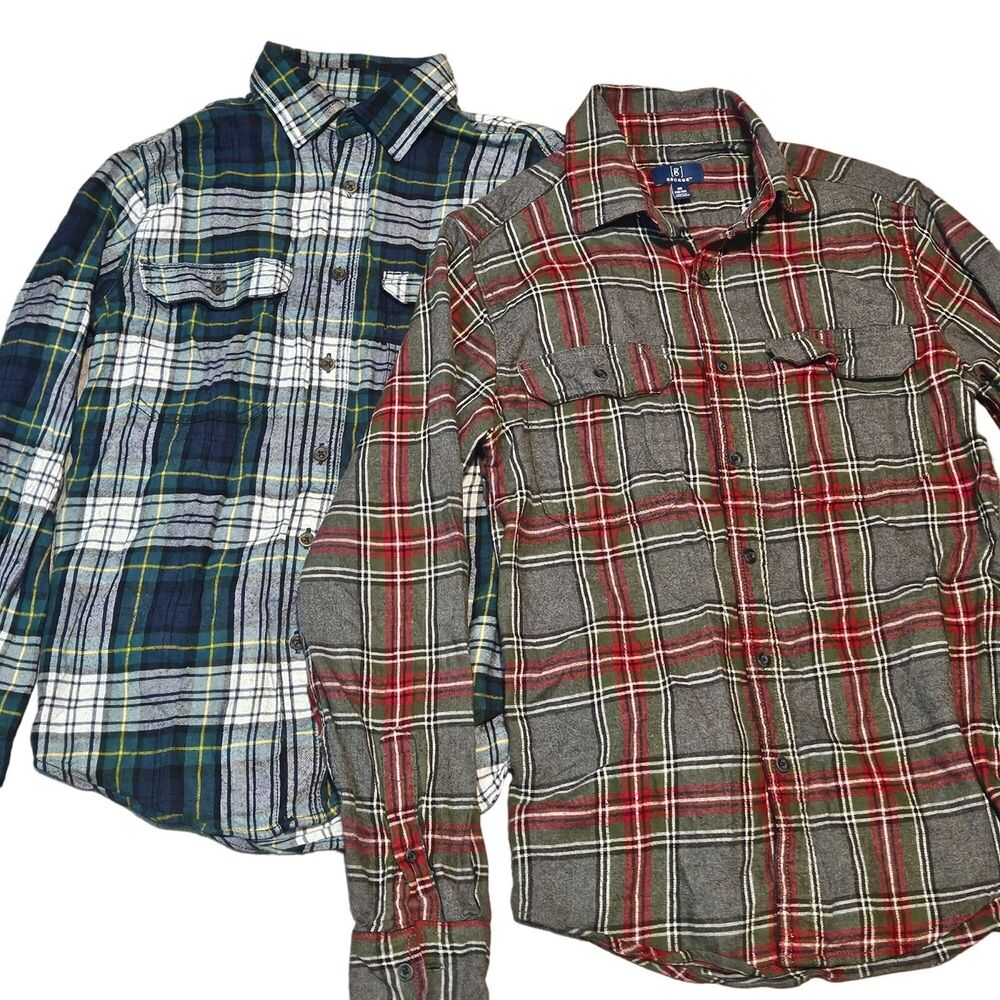 George Men's Lot of 2 Flannel Shirts Plaid Multi-Colored Long Sleeve Size XS/XCH